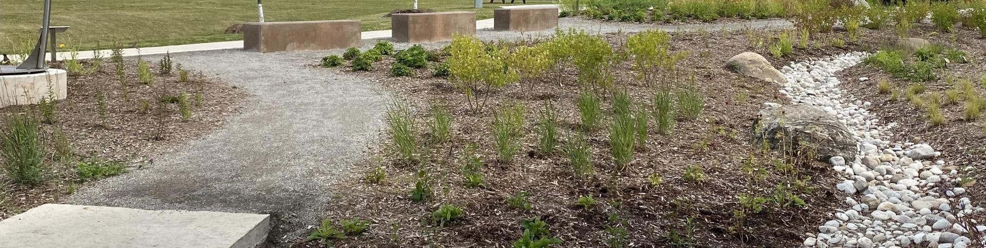 Butterfly garden with trail and rocks