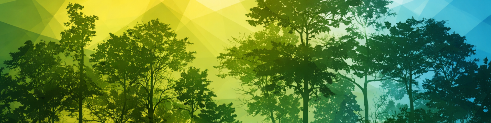 Abstract artwork of trees and the sun shining.