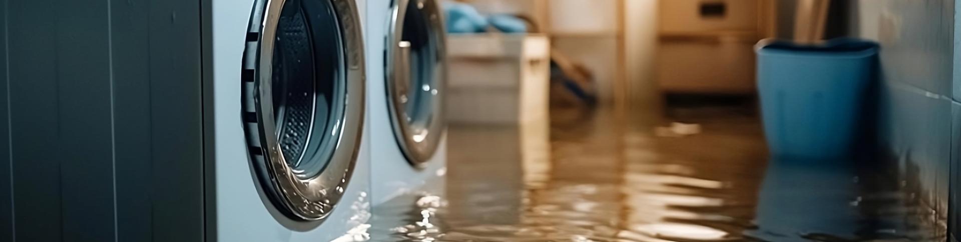 Water flooding a basement reaching the washing and drying machines.